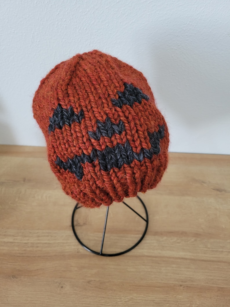 Halloween Knit Hat Pattern The Jack-O-Lantern and Boo Beanie Pumpkin Hat Pattern image 5