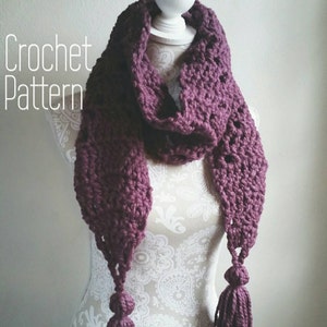 Crochet Pattern for Chunky Scarf with BIG Tassels! Chunky crochet scarf pattern, scarf with tassels, Scarf Pattern, Beginner crochet pattern