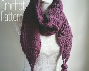 Crochet Pattern for Chunky Scarf with BIG Tassels! Chunky crochet scarf pattern, scarf with tassels, Scarf Pattern, Beginner crochet pattern