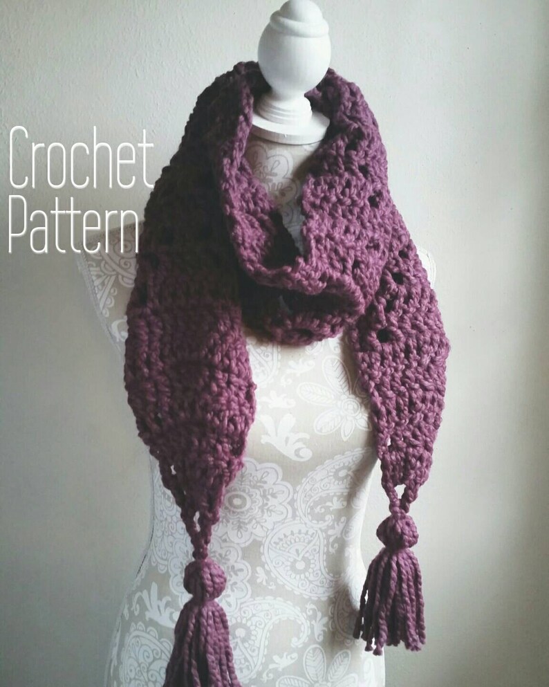 Crochet Pattern for Chunky Scarf with BIG Tassels Chunky crochet scarf pattern, scarf with tassels, Scarf Pattern, Beginner crochet pattern image 1