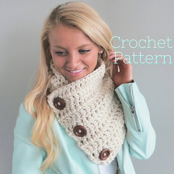 Crochet pattern, 3 button scarf, crochet scarf pattern, DIY scarf, Chunky scarf pattern, Button scarf, crochet wrap scarf, instant download