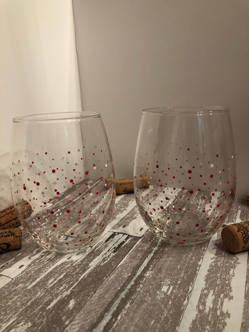 Pink Confetti stemless wine glasses Etsy