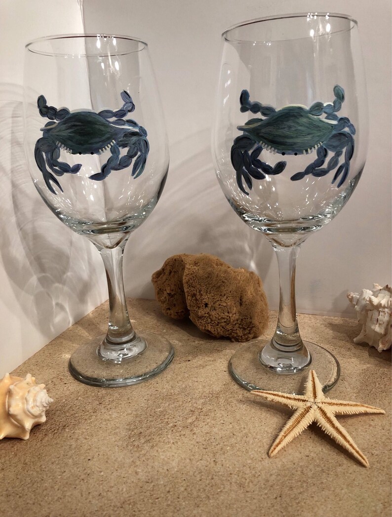 Maryland blue crab hand painted wine glasses Etsy