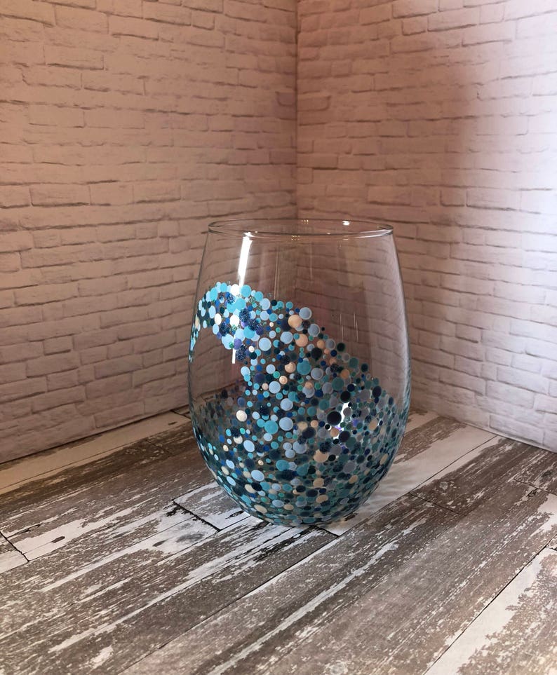 Ocean wave stemless wine glass. Beautiful sea of color. Beach | Etsy
