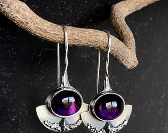 Amethyst Half Moon Argentium Sterling Silver Earrings