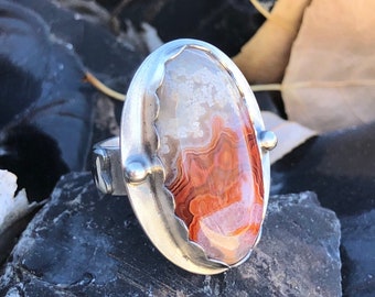 Crazy Lace Agate Ring Argentium Sterling Silver