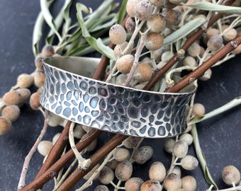 Argentium Sterling Silver Embossed Pebbles Designed Textured Cuff