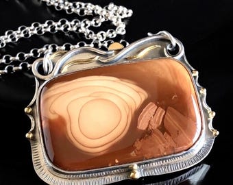 Bruneau Jasper Pendant Argentium Sterling Silver 18 Karat Gold 22 Karat Gold Necklace