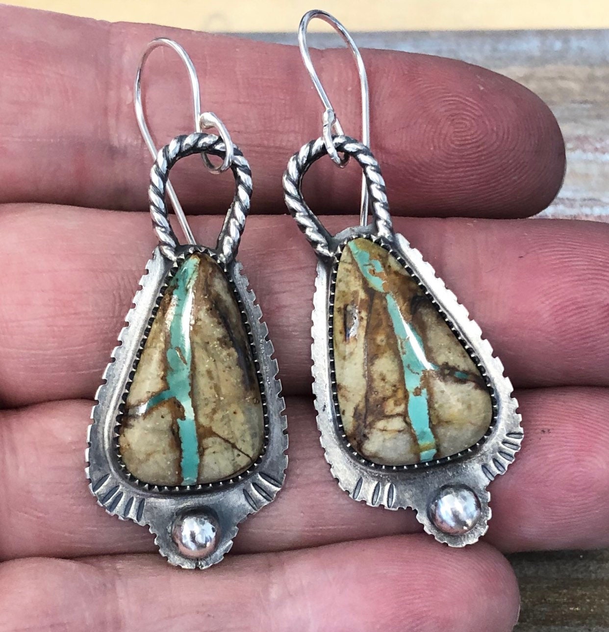 Royston Ribbon Turquoise Earrings Argentium Sterling Silver