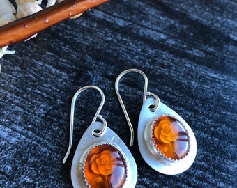 Amber Rose Earrings Argentium Sterling Silver