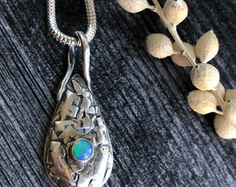 Opal Pendant, Fine Silver Precious Opal Gemstone Pendant, Natural Welo Opal, Teardrop Sterling Silver Necklace Chain Jewelry