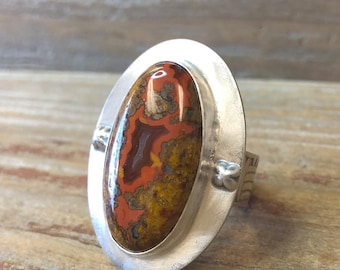 Moroccan Seam Agate Statement Men’s/Women’s Ring Argentium Sterling Silver