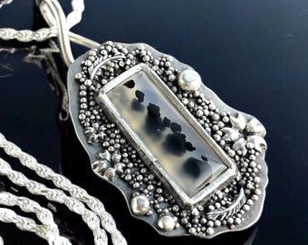 Montana Agate Pendant. Argentium Sterling Silver Necklace.