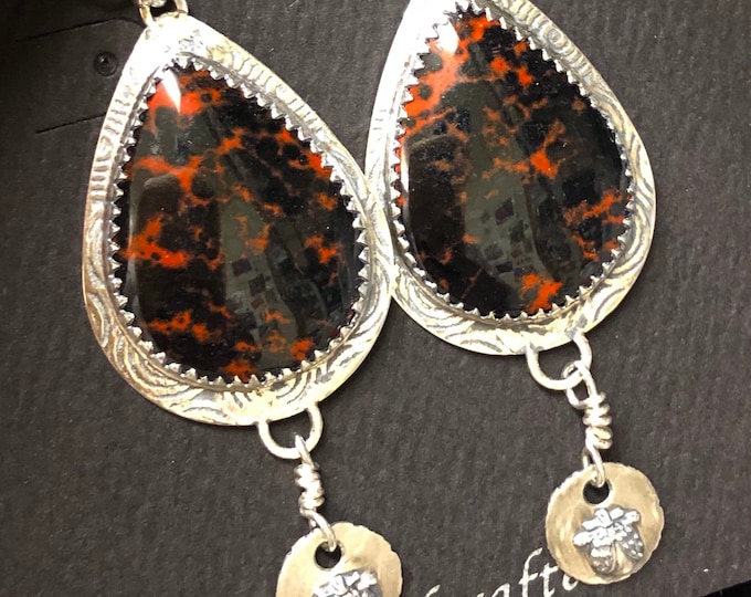 Featured listing image: Ladybug Jasper Teardrop Argentium Sterling Silver Earrings