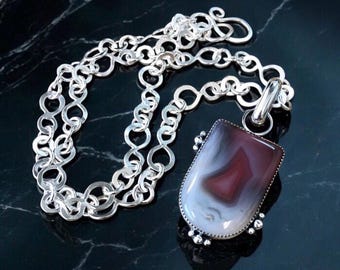 Swali Rose/Swazi Rose Agate Argentium Sterling Silver Pendant and Hand Forged Chain