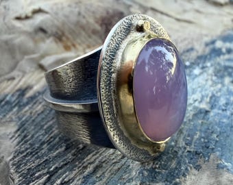Holley Blue Agate Argentium Sterling Silver and 18k Gold Ring size 7.75