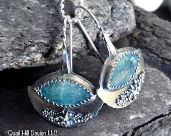 Teal Kyanite Half Moon Argentium Sterling Silver Earrings