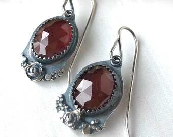 Hessonite Garnet Argentium Sterling Silver Earrings