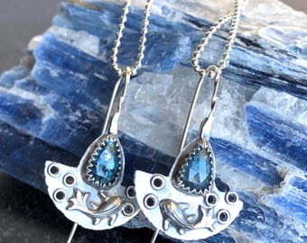 Blue Kyanite Half Moon Argentium Sterling Silver Earrings