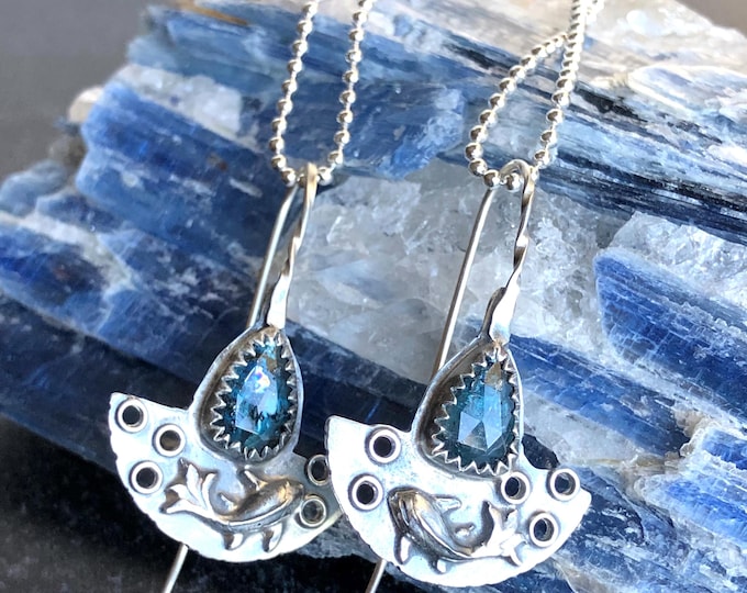 Featured listing image: Blue Kyanite Half Moon Argentium Sterling Silver Earrings