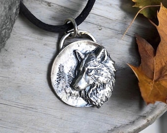 Wolf Pendant Fine Silver Argentium Sterling Silver