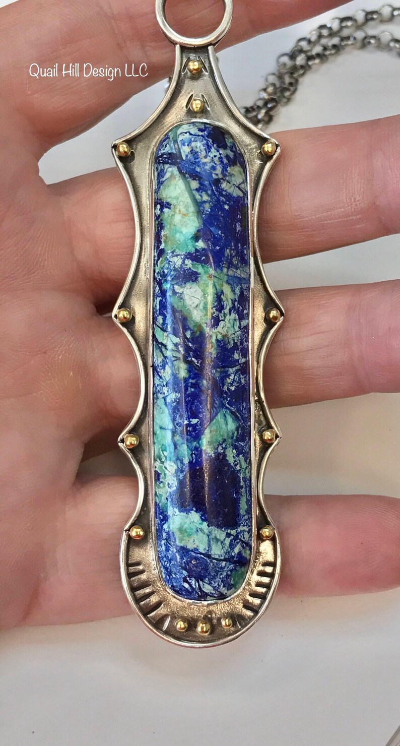 Bluebird Azurite Chrysocolla Pendant Argentium Sterling Silver Etsy