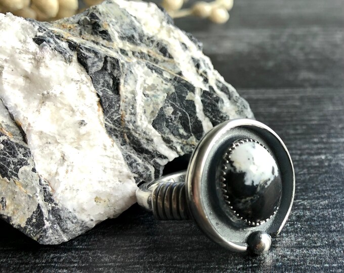 Featured listing image: White Buffalo ‘turquoise’ ring Argentium sterling silver