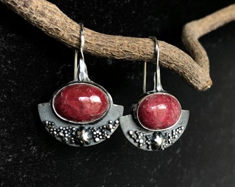 Norwegian Thulite Half Moon Argentium Sterling Silver Earrings