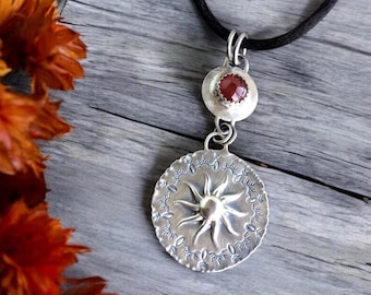 Sun Pendant Carnelian Argentium Sterling Silver