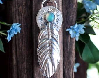 Feather and Opal Argentium Sterling Silver
