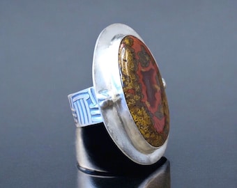 Moroccan Seam Agate Statement Men’s/Women’s Ring Argentium Sterling Silver