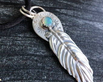 Feather and Opal Argentium Sterling Silver