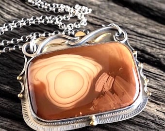 Bruneau Jasper Pendant Argentium Sterling Silver 18 Karat Gold 22 Karat Gold Necklace