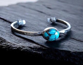 Turquoise Cuff Red Mountain Mine Bracelet Argentium Sterling Silver
