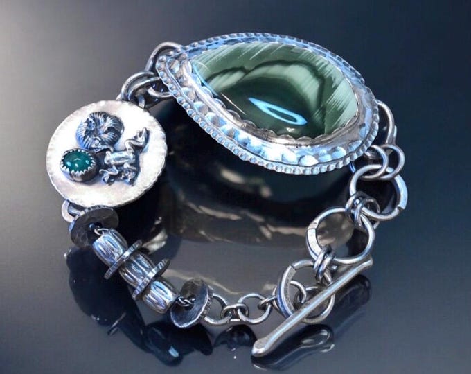 Featured listing image: Green Imperial Jasper Bracelet with Emerald Accent Argentium Sterling Silver