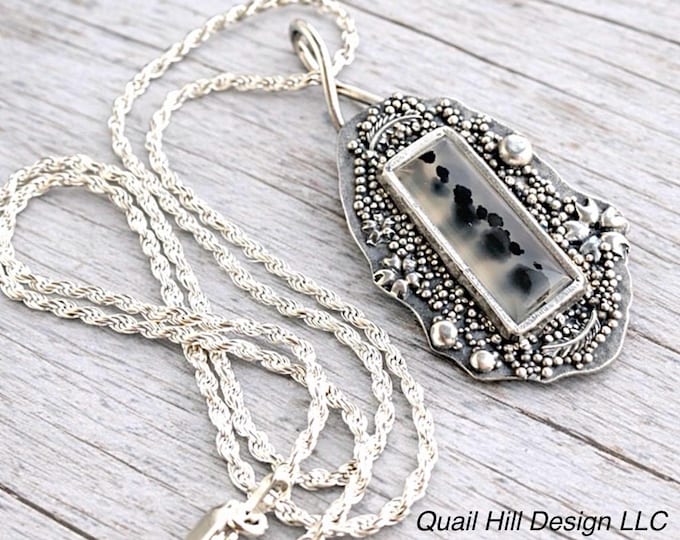 Featured listing image: Montana Agate Pendant. Argentium Sterling Silver Necklace.