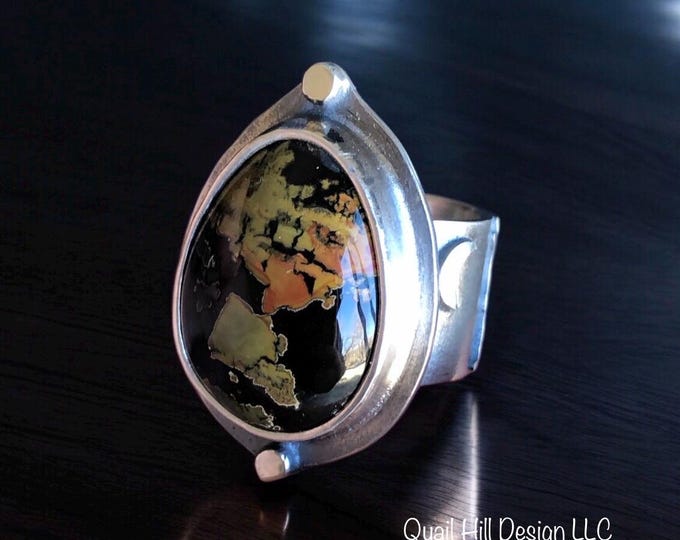 Featured listing image: Whiskey Creek Jasper Teardrop Ring Howling at the Moon Argentium Sterling Silver