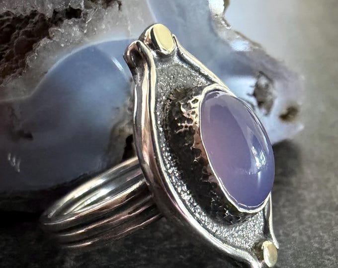Featured listing image: Holley Blue Agate Argentium Sterling Silver and 22k Gold Ring size 6
