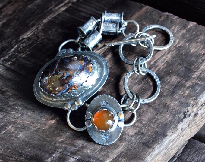 Featured listing image: Koroit Boulder Opal and Oregon Fire Opal Bracelet Argentium Sterling Silver