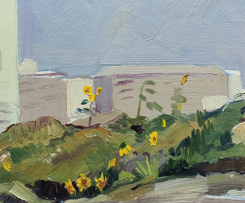 1960s Port art Cranes INDUSTRIAL LANDSCAPE Vintage Original Oil Painting by Soviet Ukrainian artist V.Migulko Socialist Realism artwork