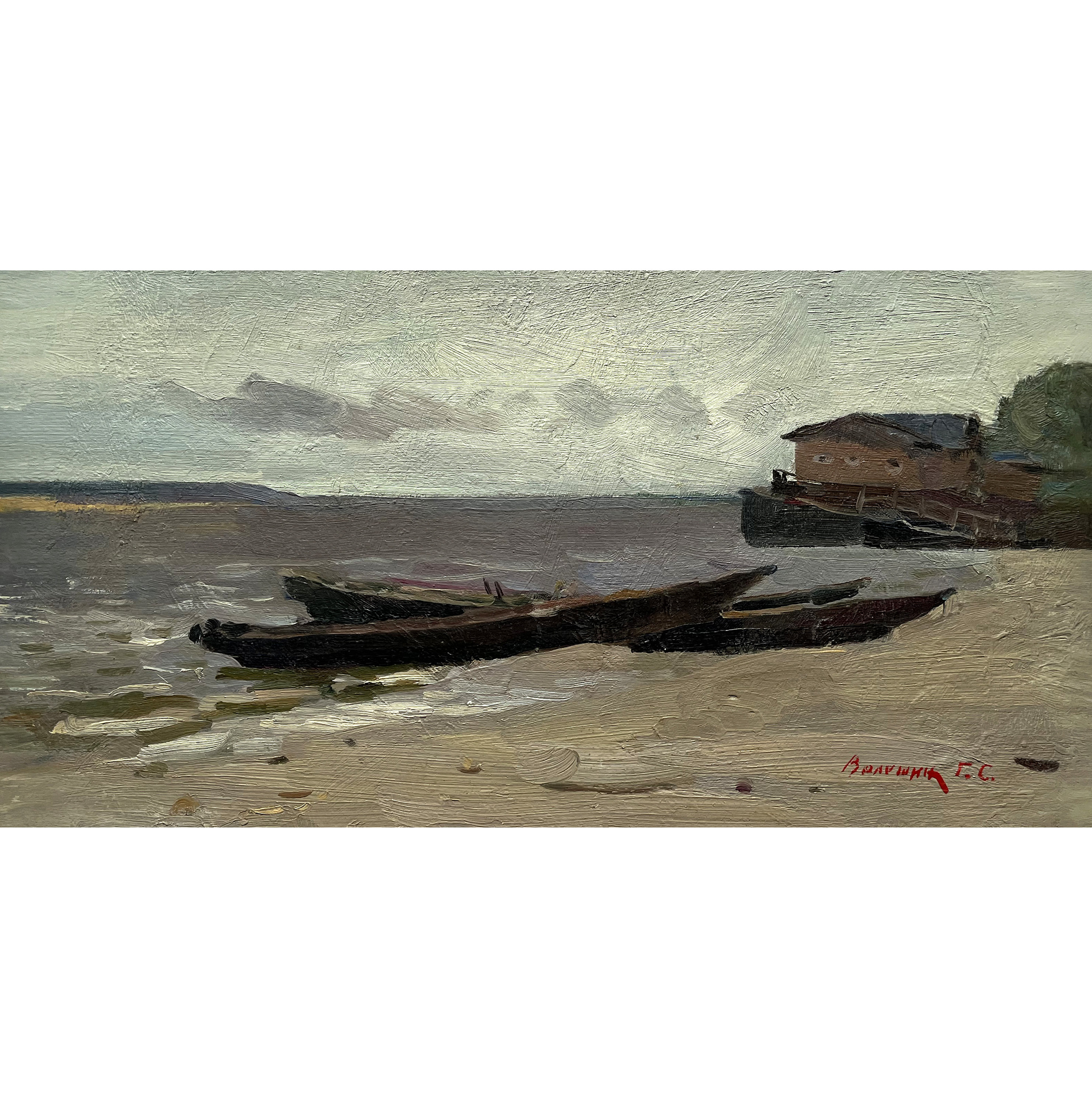 Mid Century Original Oil Painting Riverscape by Ukraine Artist G ...