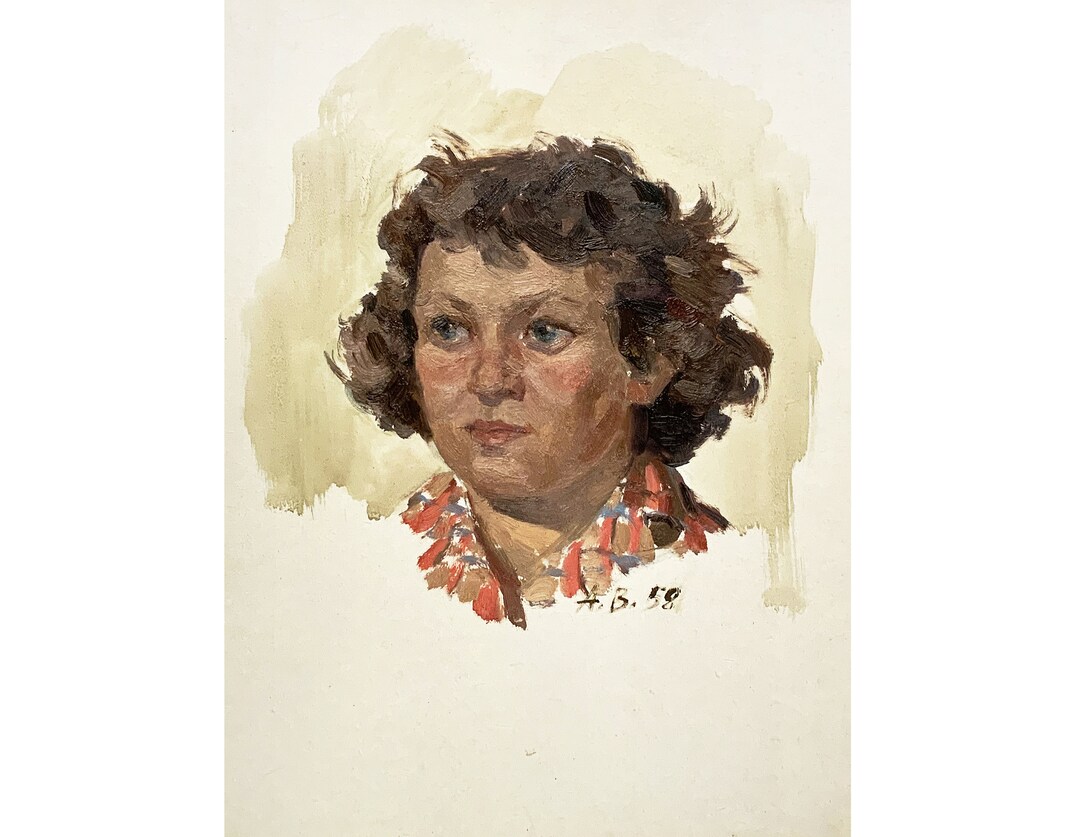 Vintage Original Oil Painting Portrait of a Girl by Ukraine Artist V ...