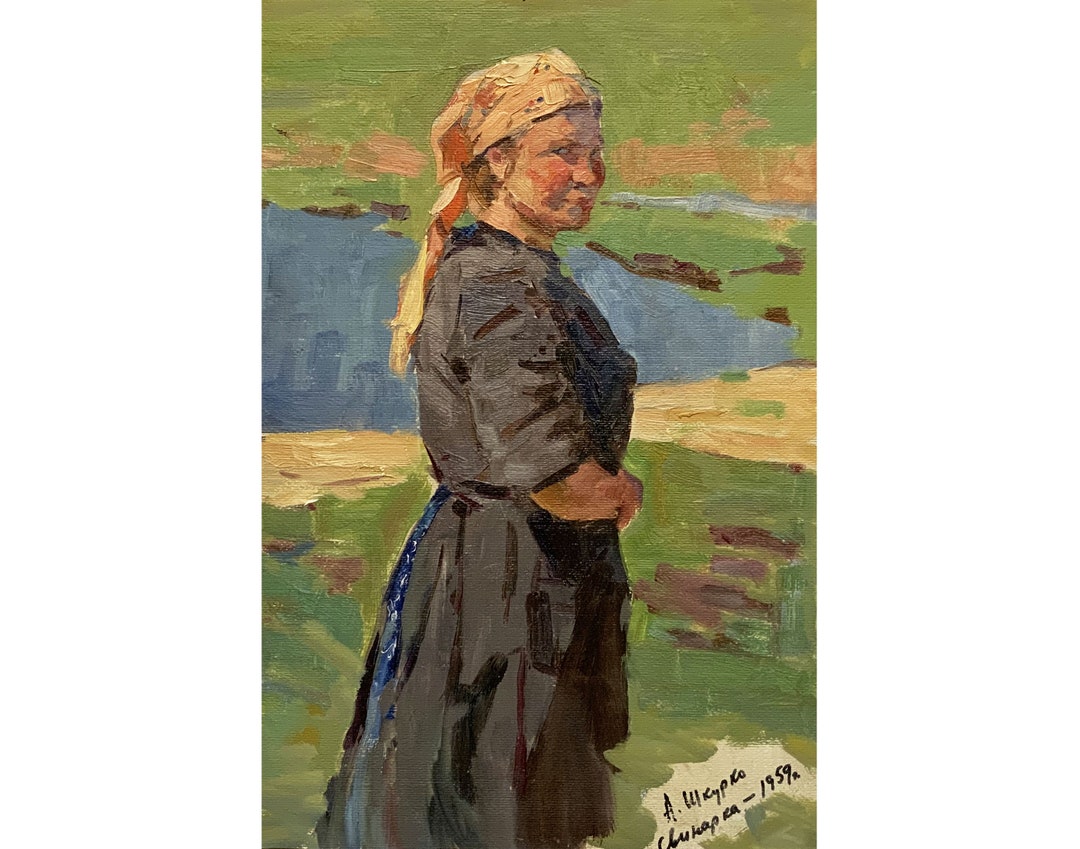 ANTIQUE FEMALE PORTRAIT Mid Century Original Oil Painting by Ukraine ...