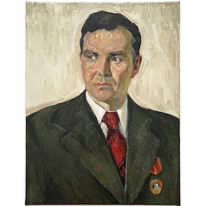 Vintage original oil painting on canvas Male portrait by Ukrainian artist K.Zaruba, 1978, Portrait of a man, Socialist realism, Wall art