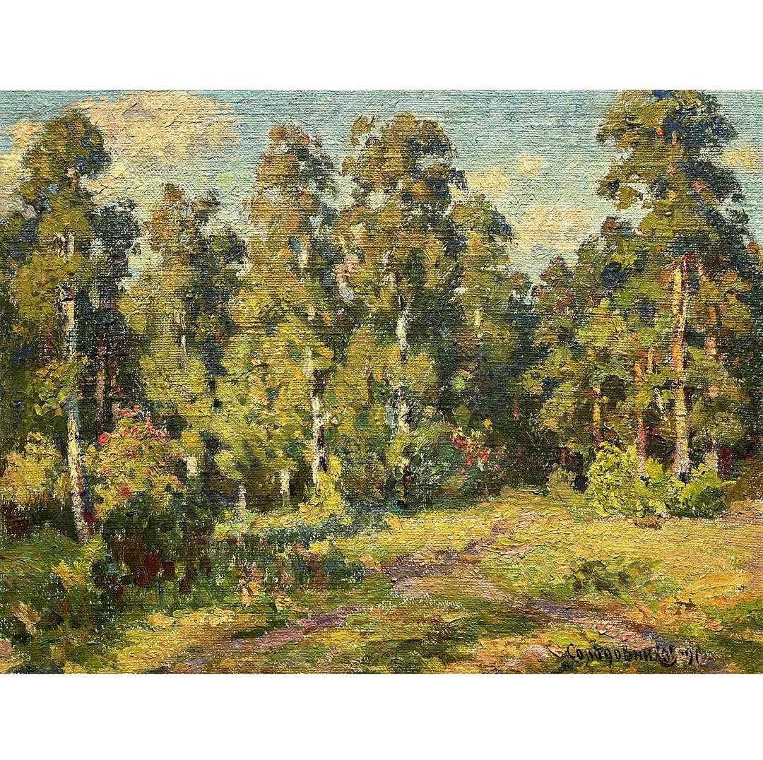 Vintage Original Oil Painting on Canvas Summer Forest Landscape by ...