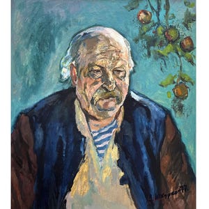 Pintura al óleo original vintage Retrato del artista de Ucrania soviética A.Shkurko 1977, Arte mural de retrato, Retrato de un hombre, Retrato masculino