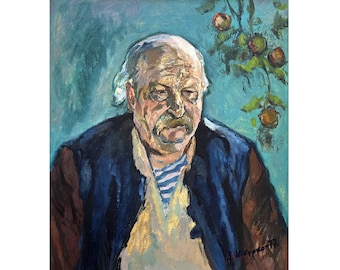 Vintage original oil painting Artist's portrait by Soviet Ukraine artist A. Shkurko 1977 Portrait wall art, Portrait of a man, Male portrait