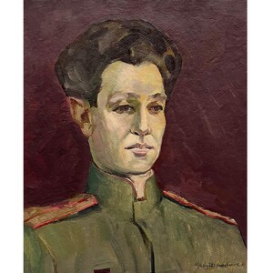Pintura al óleo original antigua del artista ucraniano N. Zaruba, década de 1960, retrato de un militar, retrato de un hombre, retrato masculino, obra de arte mural