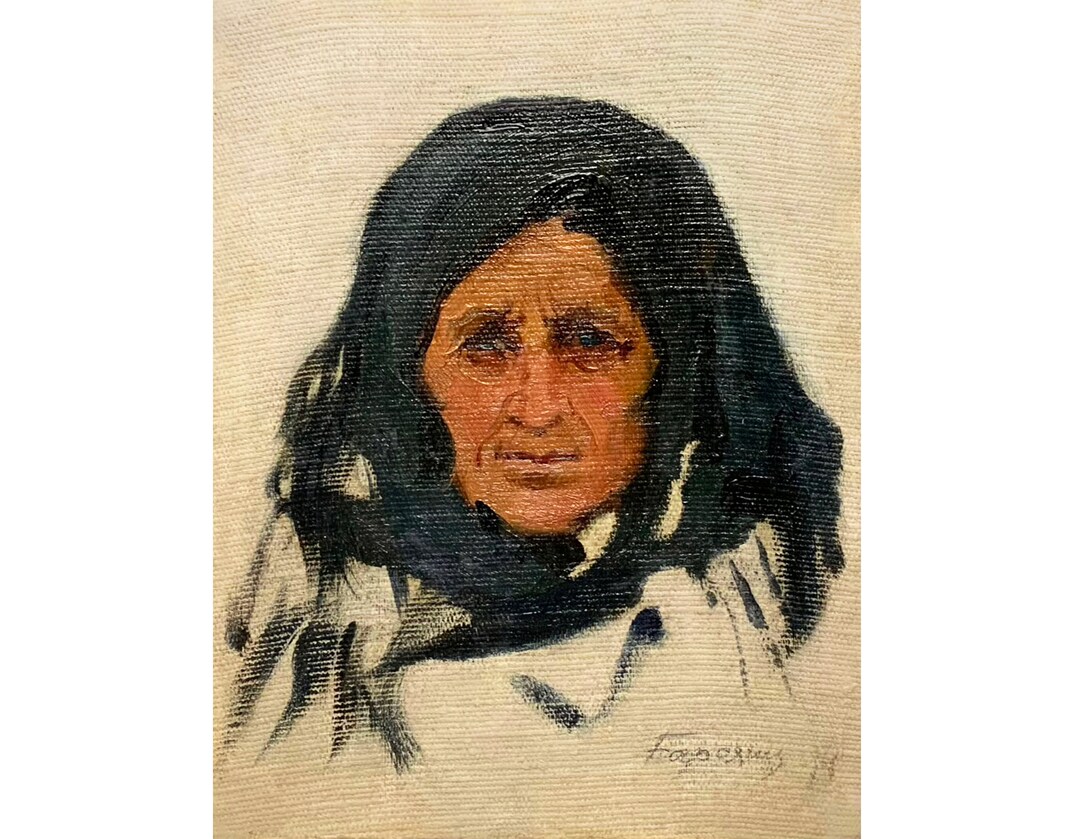 Mid Century Original Oil Painting on Canvas Portrait of a Old Woman by ...