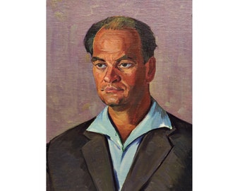 Vintage original oil painting Portrait of a man by Soviet Ukraine artist M. Chaliy, 1965 Portrait wall art, Portrait painting, Male portrait